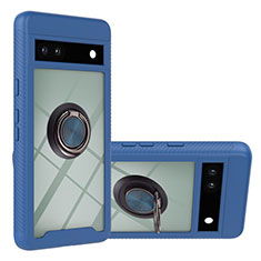 Custodia Silicone e Plastica Opaca Cover con Magnetico Anello Supporto YB1 per Google Pixel 7a 5G Blu