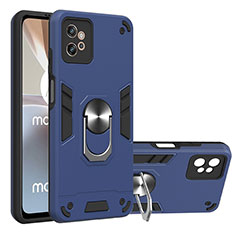 Custodia Silicone e Plastica Opaca Cover con Magnetico Anello Supporto YB1 per Motorola Moto G32 Blu