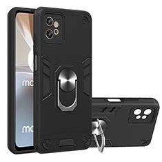 Custodia Silicone e Plastica Opaca Cover con Magnetico Anello Supporto YB1 per Motorola Moto G32 Nero