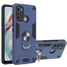 Custodia Silicone e Plastica Opaca Cover con Magnetico Anello Supporto YB1 per Motorola Moto G60 Blu