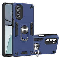 Custodia Silicone e Plastica Opaca Cover con Magnetico Anello Supporto YB1 per Motorola Moto G62 5G Blu