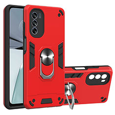 Custodia Silicone e Plastica Opaca Cover con Magnetico Anello Supporto YB1 per Motorola Moto G62 5G Rosso