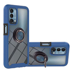 Custodia Silicone e Plastica Opaca Cover con Magnetico Anello Supporto YB1 per Oppo A54 5G Blu