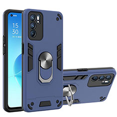 Custodia Silicone e Plastica Opaca Cover con Magnetico Anello Supporto YB1 per Oppo Reno6 5G Blu