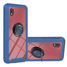Custodia Silicone e Plastica Opaca Cover con Magnetico Anello Supporto YB1 per Samsung Galaxy A01 Core Blu