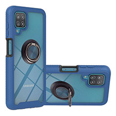 Custodia Silicone e Plastica Opaca Cover con Magnetico Anello Supporto YB1 per Samsung Galaxy A12 5G Blu