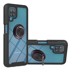 Custodia Silicone e Plastica Opaca Cover con Magnetico Anello Supporto YB1 per Samsung Galaxy A12 Nacho Nero