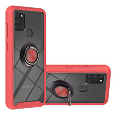 Custodia Silicone e Plastica Opaca Cover con Magnetico Anello Supporto YB1 per Samsung Galaxy A21s Rosso