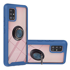 Custodia Silicone e Plastica Opaca Cover con Magnetico Anello Supporto YB1 per Samsung Galaxy A51 5G Blu