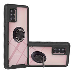 Custodia Silicone e Plastica Opaca Cover con Magnetico Anello Supporto YB1 per Samsung Galaxy A51 5G Nero