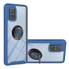Custodia Silicone e Plastica Opaca Cover con Magnetico Anello Supporto YB1 per Samsung Galaxy A71 4G A715 Blu