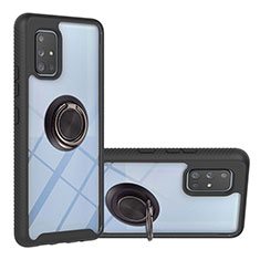 Custodia Silicone e Plastica Opaca Cover con Magnetico Anello Supporto YB1 per Samsung Galaxy A71 4G A715 Nero