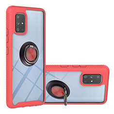 Custodia Silicone e Plastica Opaca Cover con Magnetico Anello Supporto YB1 per Samsung Galaxy A71 4G A715 Rosso