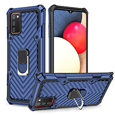Custodia Silicone e Plastica Opaca Cover con Magnetico Anello Supporto YF1 per Samsung Galaxy A02s Blu