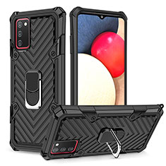 Custodia Silicone e Plastica Opaca Cover con Magnetico Anello Supporto YF1 per Samsung Galaxy A02s Nero