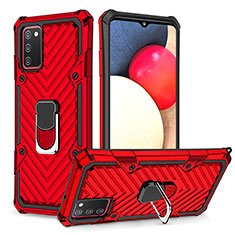 Custodia Silicone e Plastica Opaca Cover con Magnetico Anello Supporto YF1 per Samsung Galaxy A02s Rosso