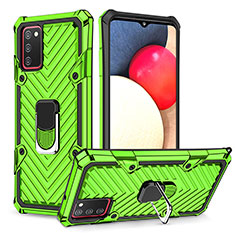 Custodia Silicone e Plastica Opaca Cover con Magnetico Anello Supporto YF1 per Samsung Galaxy A02s Verde Pastello