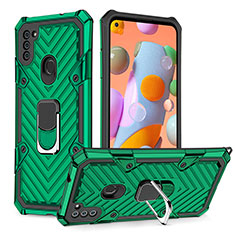 Custodia Silicone e Plastica Opaca Cover con Magnetico Anello Supporto YF1 per Samsung Galaxy A11 Verde
