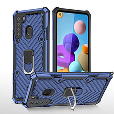 Custodia Silicone e Plastica Opaca Cover con Magnetico Anello Supporto YF1 per Samsung Galaxy A21 Blu