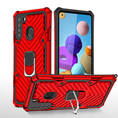 Custodia Silicone e Plastica Opaca Cover con Magnetico Anello Supporto YF1 per Samsung Galaxy A21 Rosso
