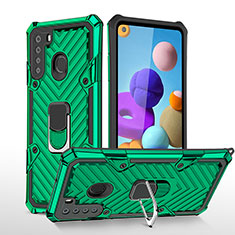 Custodia Silicone e Plastica Opaca Cover con Magnetico Anello Supporto YF1 per Samsung Galaxy A21 Verde