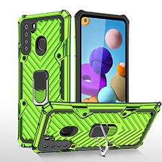Custodia Silicone e Plastica Opaca Cover con Magnetico Anello Supporto YF1 per Samsung Galaxy A21 Verde Pastello