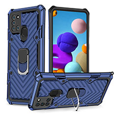 Custodia Silicone e Plastica Opaca Cover con Magnetico Anello Supporto YF1 per Samsung Galaxy A21s Blu