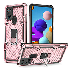 Custodia Silicone e Plastica Opaca Cover con Magnetico Anello Supporto YF1 per Samsung Galaxy A21s Oro Rosa