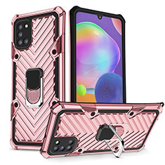 Custodia Silicone e Plastica Opaca Cover con Magnetico Anello Supporto YF1 per Samsung Galaxy A31 Oro Rosa