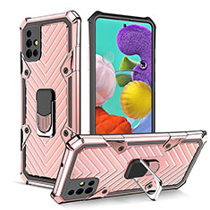 Custodia Silicone e Plastica Opaca Cover con Magnetico Anello Supporto YF1 per Samsung Galaxy A51 4G Oro Rosa