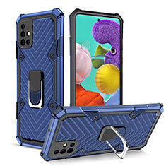 Custodia Silicone e Plastica Opaca Cover con Magnetico Anello Supporto YF1 per Samsung Galaxy A51 5G Blu