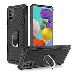 Custodia Silicone e Plastica Opaca Cover con Magnetico Anello Supporto YF1 per Samsung Galaxy A51 5G Nero