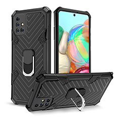 Custodia Silicone e Plastica Opaca Cover con Magnetico Anello Supporto YF1 per Samsung Galaxy A71 4G A715 Nero