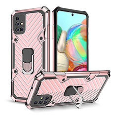 Custodia Silicone e Plastica Opaca Cover con Magnetico Anello Supporto YF1 per Samsung Galaxy A71 4G A715 Oro Rosa