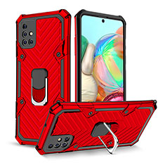 Custodia Silicone e Plastica Opaca Cover con Magnetico Anello Supporto YF1 per Samsung Galaxy A71 5G Rosso