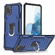 Custodia Silicone e Plastica Opaca Cover con Magnetico Anello Supporto YF1 per Samsung Galaxy A81 Blu
