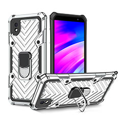 Custodia Silicone e Plastica Opaca Cover con Magnetico Anello Supporto YF1 per Samsung Galaxy M01 Core Argento