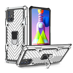 Custodia Silicone e Plastica Opaca Cover con Magnetico Anello Supporto YF1 per Samsung Galaxy M51 Argento