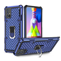 Custodia Silicone e Plastica Opaca Cover con Magnetico Anello Supporto YF1 per Samsung Galaxy M51 Blu