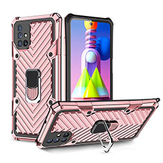 Custodia Silicone e Plastica Opaca Cover con Magnetico Anello Supporto YF1 per Samsung Galaxy M51 Oro Rosa