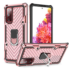 Custodia Silicone e Plastica Opaca Cover con Magnetico Anello Supporto YF1 per Samsung Galaxy S20 FE 4G Oro Rosa