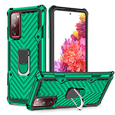 Custodia Silicone e Plastica Opaca Cover con Magnetico Anello Supporto YF1 per Samsung Galaxy S20 FE 4G Verde