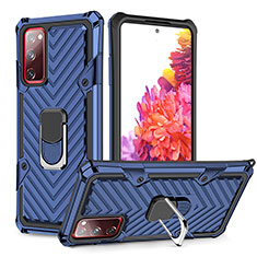 Custodia Silicone e Plastica Opaca Cover con Magnetico Anello Supporto YF1 per Samsung Galaxy S20 FE 5G Blu