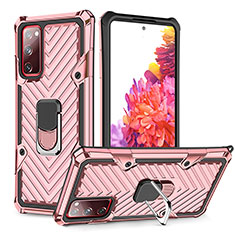 Custodia Silicone e Plastica Opaca Cover con Magnetico Anello Supporto YF1 per Samsung Galaxy S20 FE 5G Oro Rosa