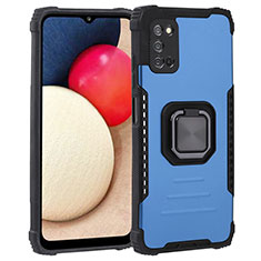 Custodia Silicone e Plastica Opaca Cover con Magnetico Anello Supporto ZJ1 per Samsung Galaxy A03s Blu