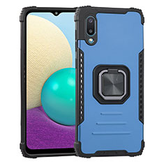 Custodia Silicone e Plastica Opaca Cover con Magnetico Anello Supporto ZJ1 per Samsung Galaxy M02 Blu