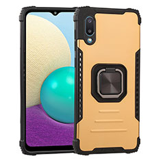 Custodia Silicone e Plastica Opaca Cover con Magnetico Anello Supporto ZJ1 per Samsung Galaxy M02 Oro