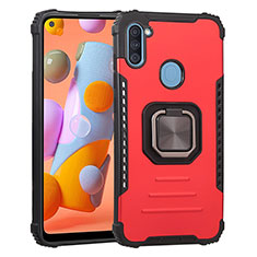 Custodia Silicone e Plastica Opaca Cover con Magnetico Anello Supporto ZJ2 per Samsung Galaxy A11 Rosso