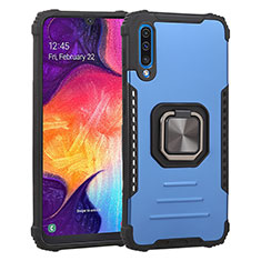 Custodia Silicone e Plastica Opaca Cover con Magnetico Anello Supporto ZJ2 per Samsung Galaxy A50 Blu