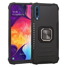 Custodia Silicone e Plastica Opaca Cover con Magnetico Anello Supporto ZJ2 per Samsung Galaxy A50 Nero